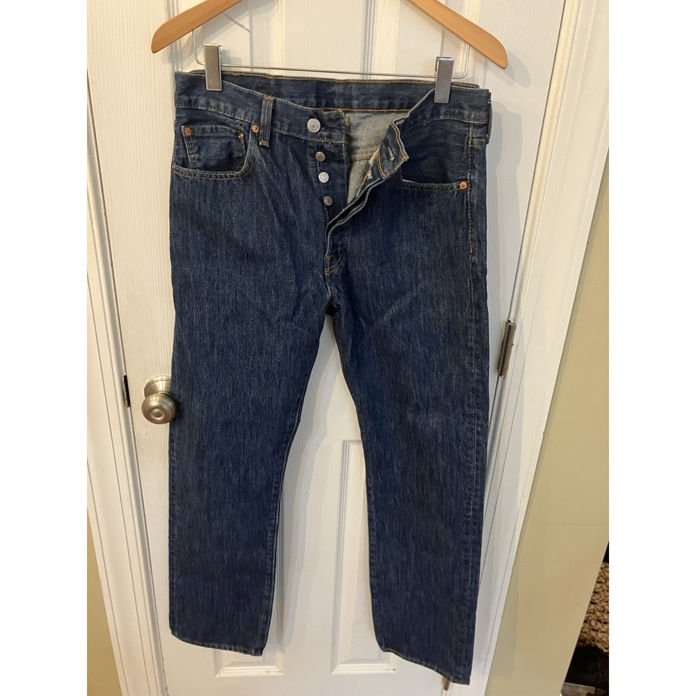 Levis 501 Jeans Mens 32x32 Dark Blue Wash Original Fit Signature Button Fly
